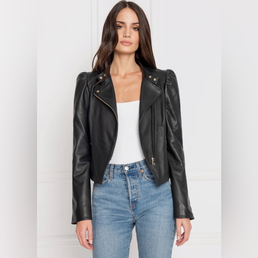 LAMARQUE KAIA LEATHER JACKET WITH PUFF SLEEVES
